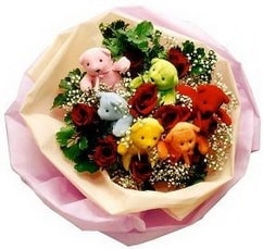 6 adet pelu� ay� buket ve 6 adet yapay g�l
