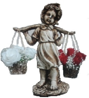 50 cm y�ksekli�inde biblo k�z bebek ve 5 adet k�rm�z� g�l 5 adet beyaz g�l